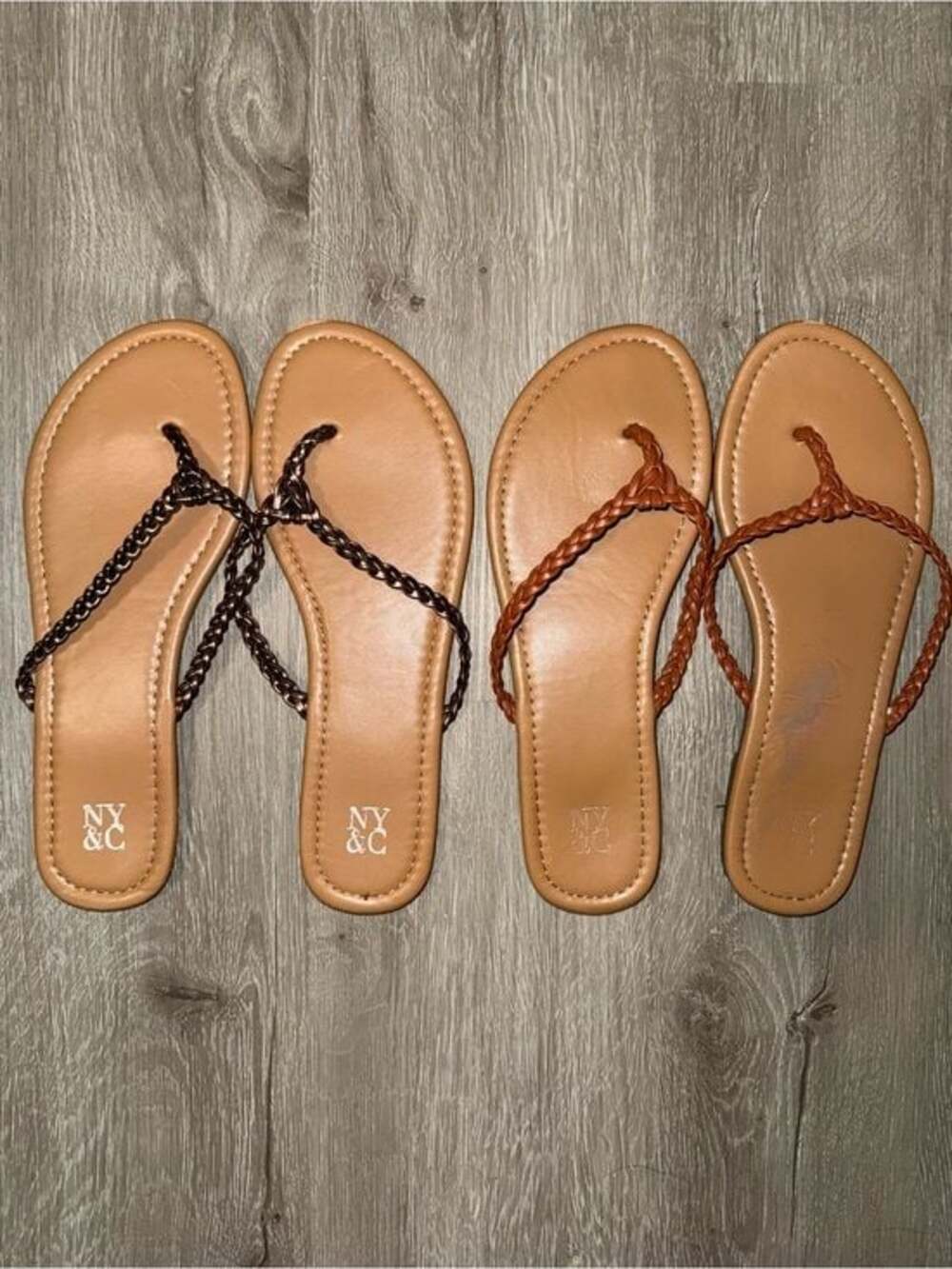 New York & Company Women's Tan Braided Strap Flip Flops sold as pair